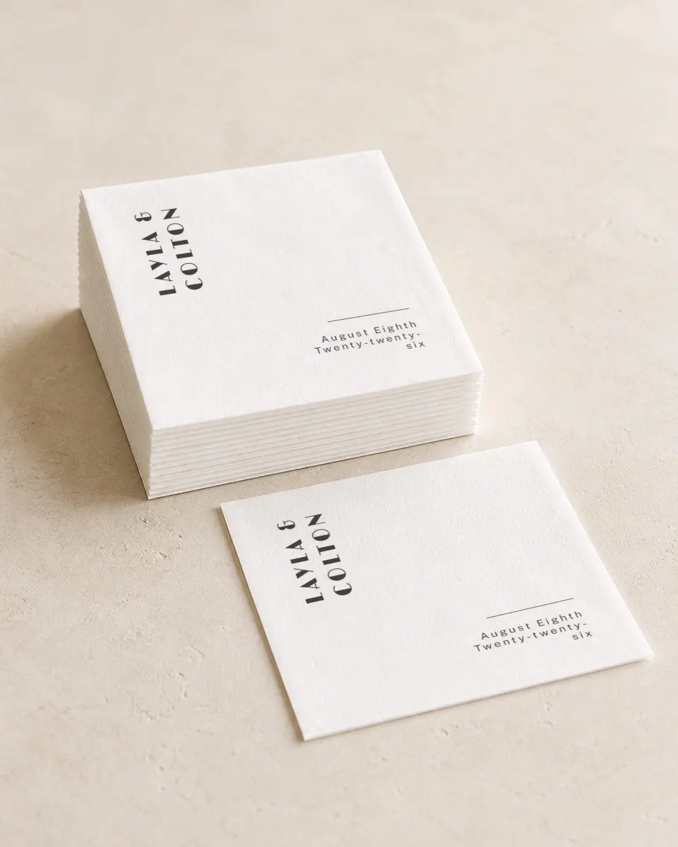This is a 4¾" x 4¾" Wedding Napkin called Boldy Forward printed in full color