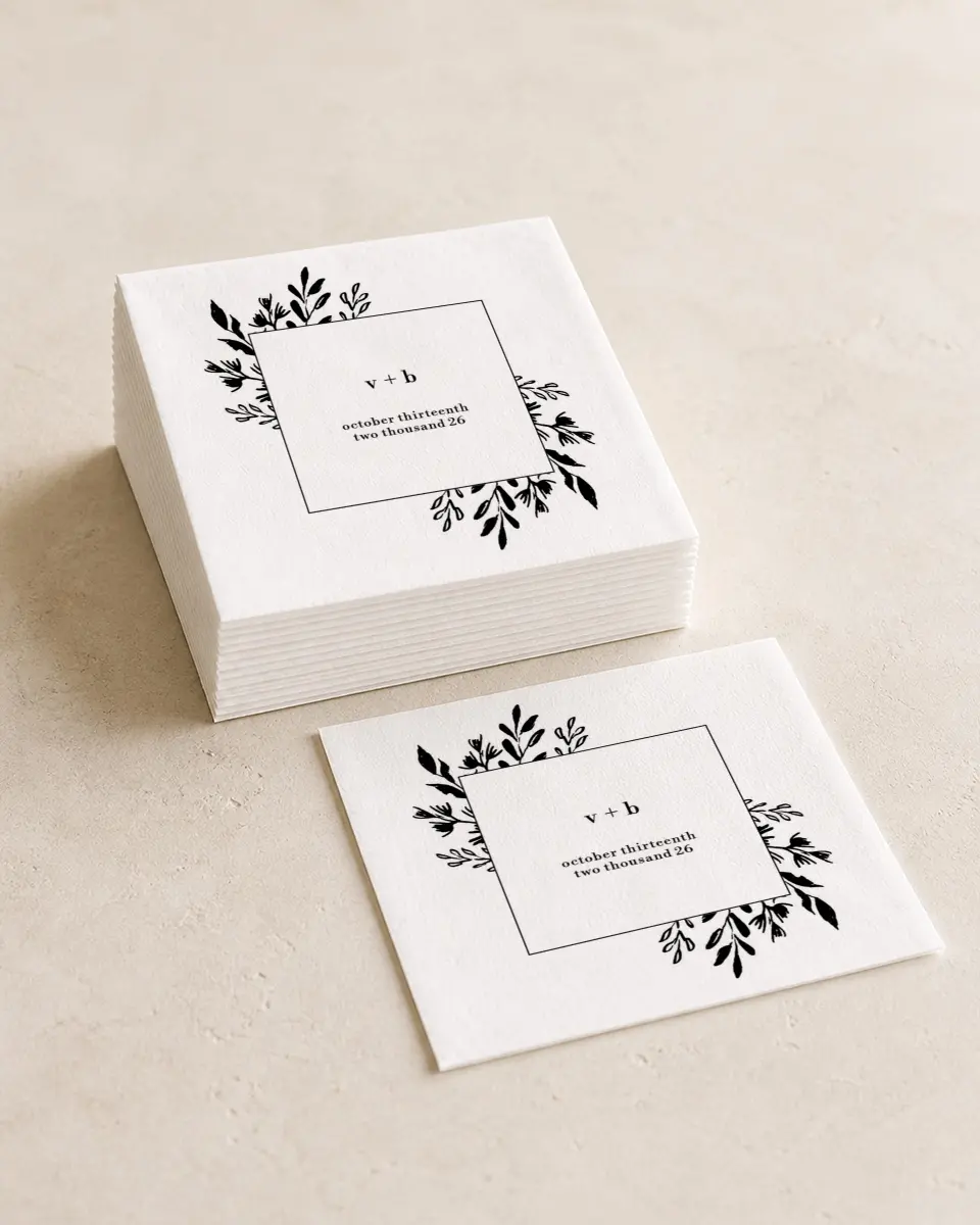 This is a 4¾" x 4¾" Wedding Napkin called Stacked Squares printed in full color