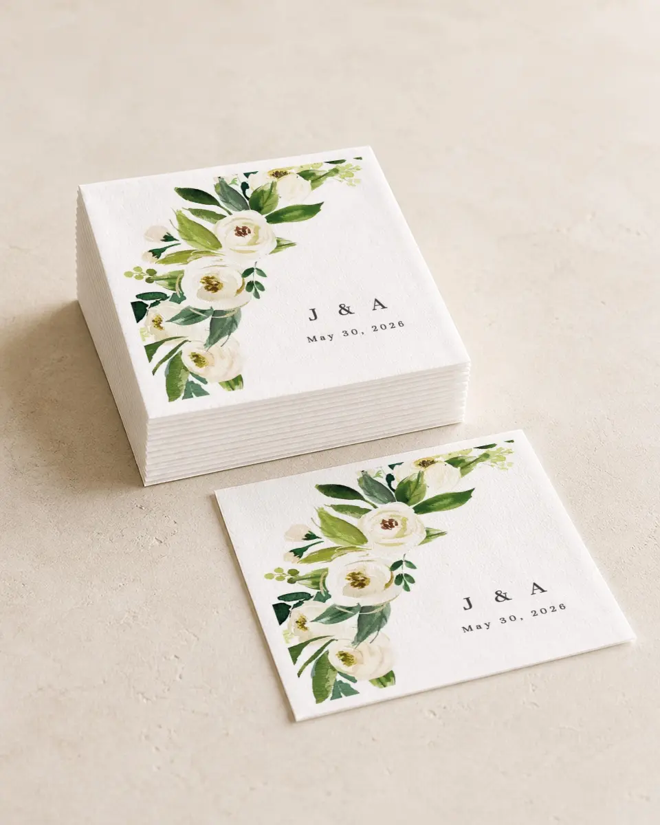 This is a 4¾" x 4¾" Wedding Napkin called Wedding Florals printed in full color