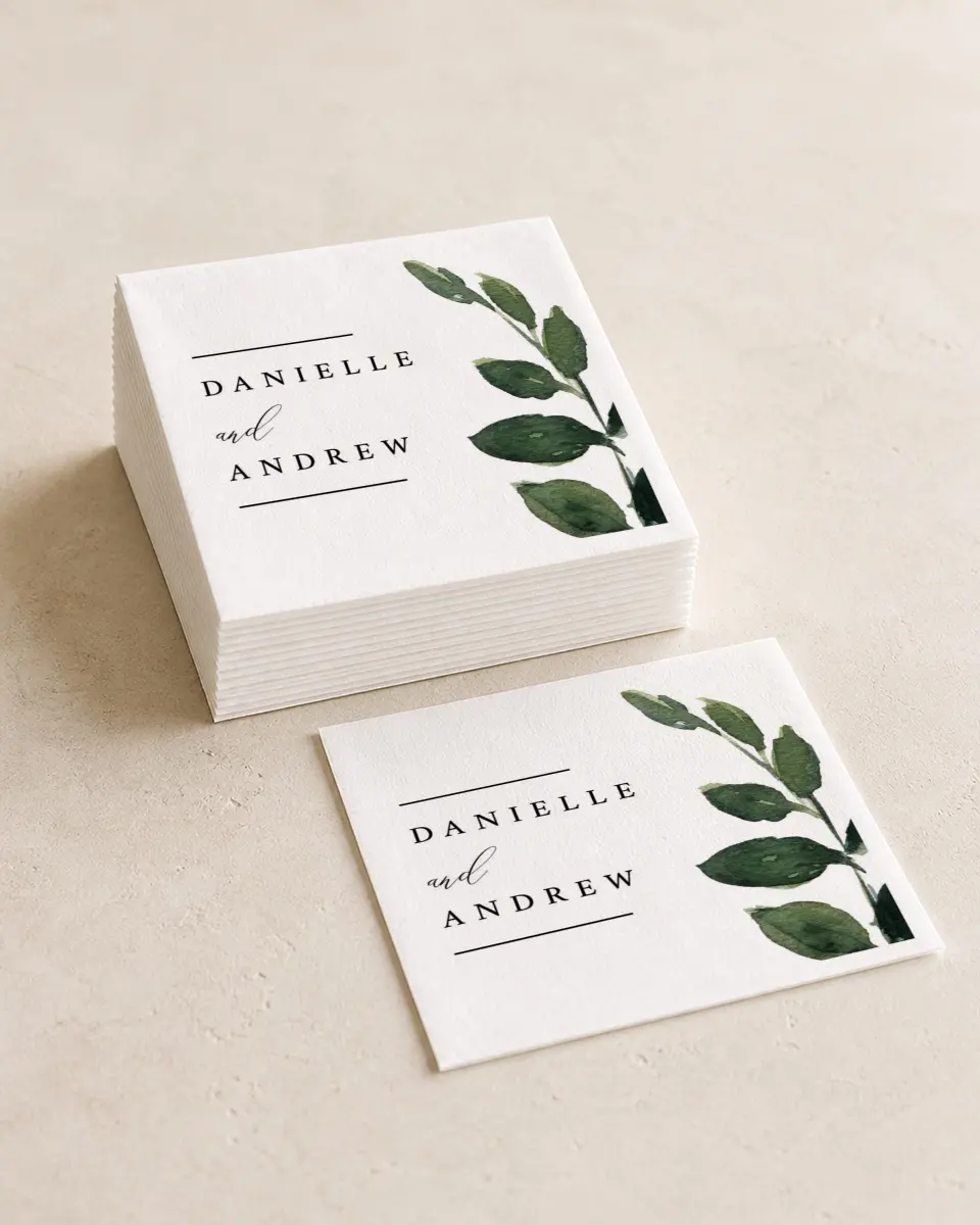 This is a 4¾" x 4¾" Wedding Napkin called All for Love printed in full color