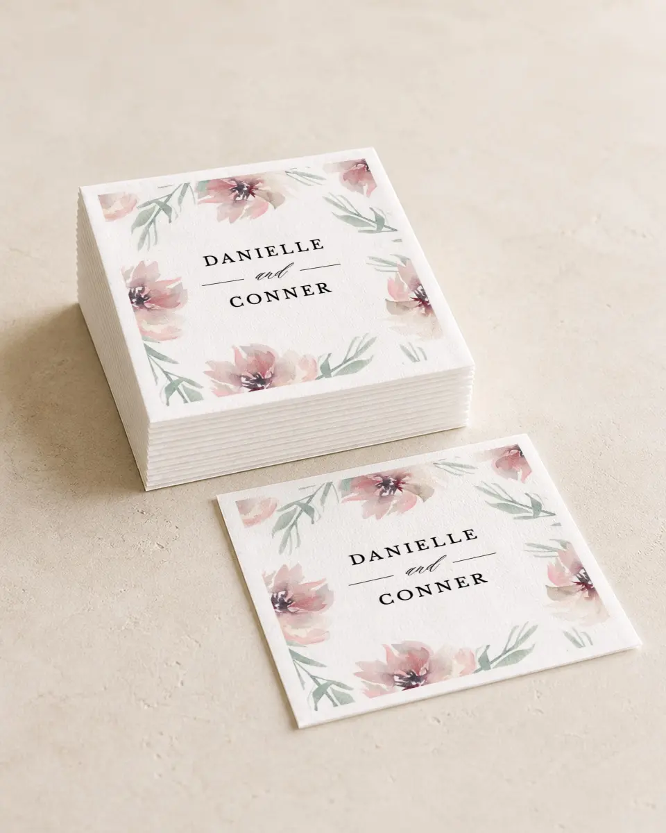 This is a 4¾" x 4¾" Wedding Napkin called Soft Florals printed in full color