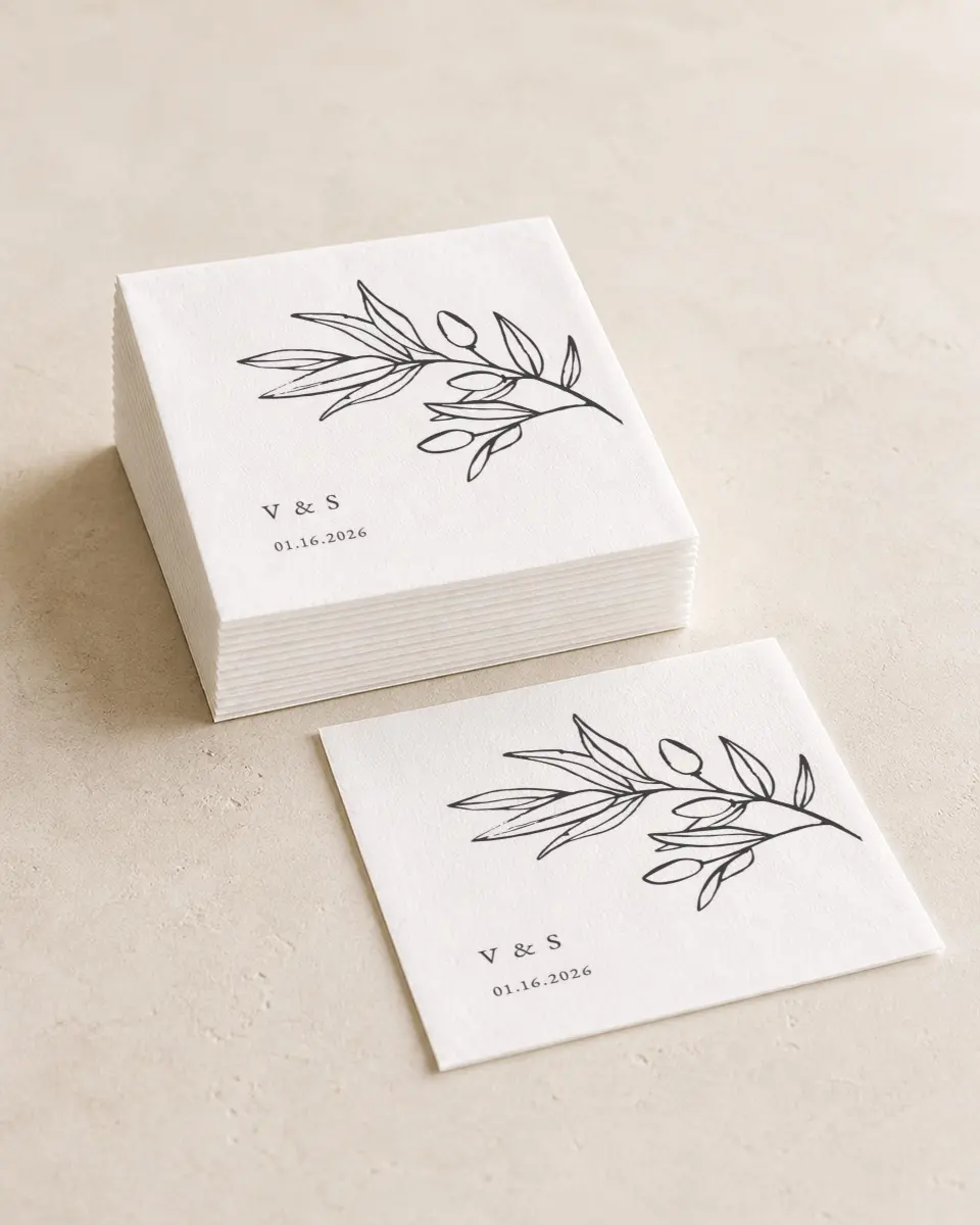 This is a 4¾" x 4¾" Wedding Napkin called Branch Sketch printed in full color