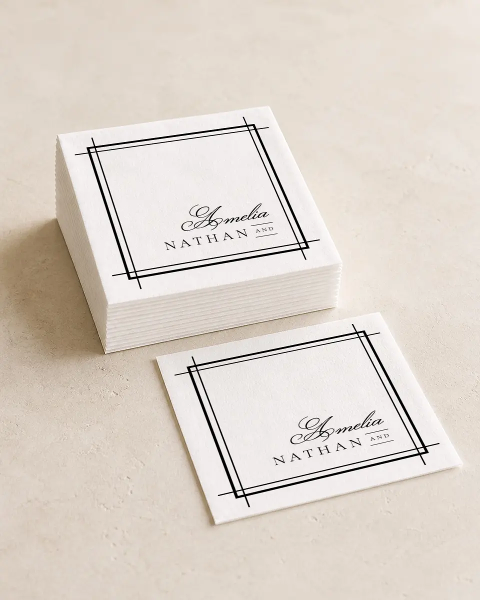 This is a 4¾" x 4¾" Wedding Napkin called Modern Trim printed in full color
