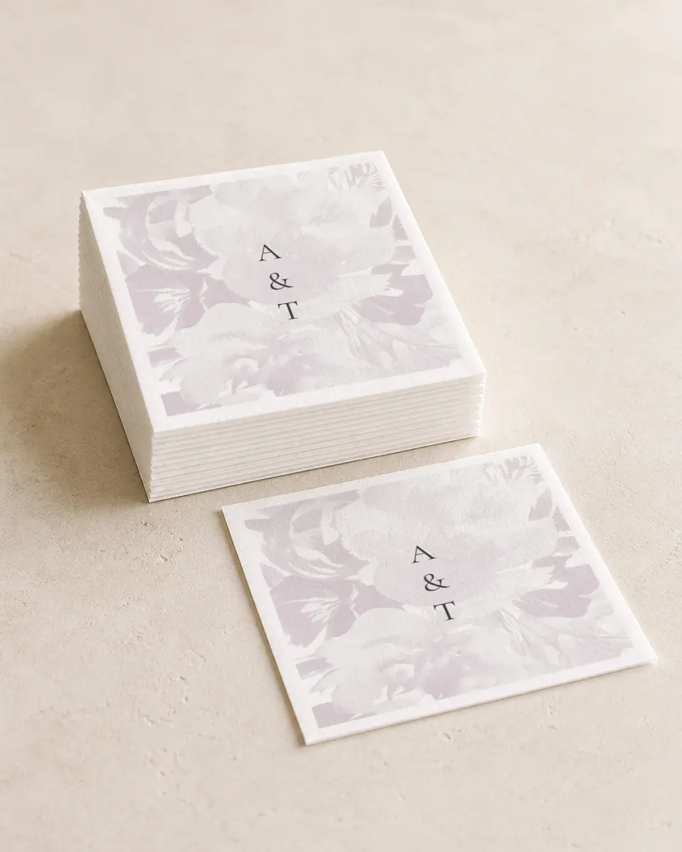This is a 4¾" x 4¾" Wedding Napkin called Floral Burst printed in full color
