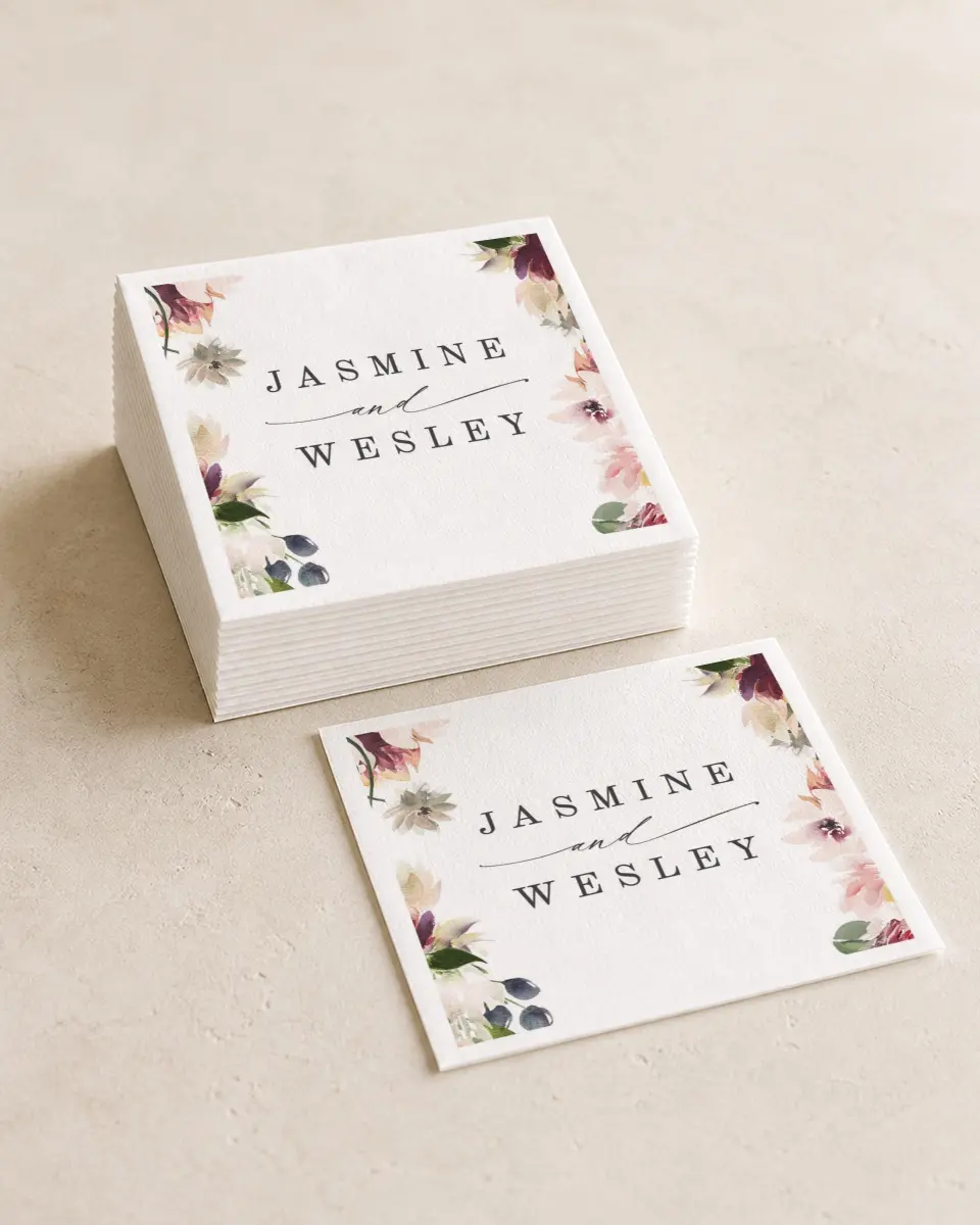 This is a 4¾" x 4¾" Wedding Napkin called Natural Floral printed in full color