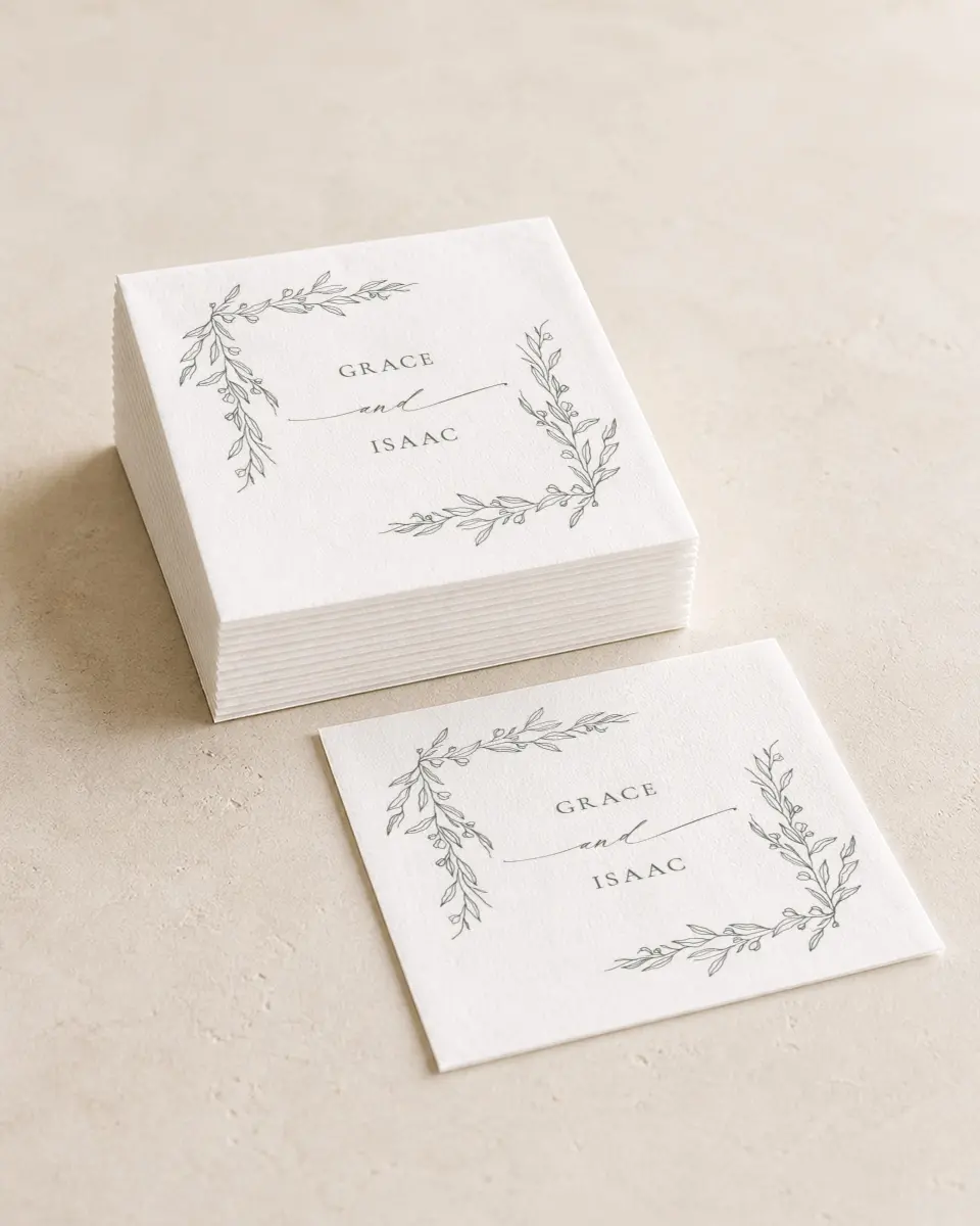 This is a 4¾" x 4¾" Wedding Napkin called Sweet & Neat printed in full color