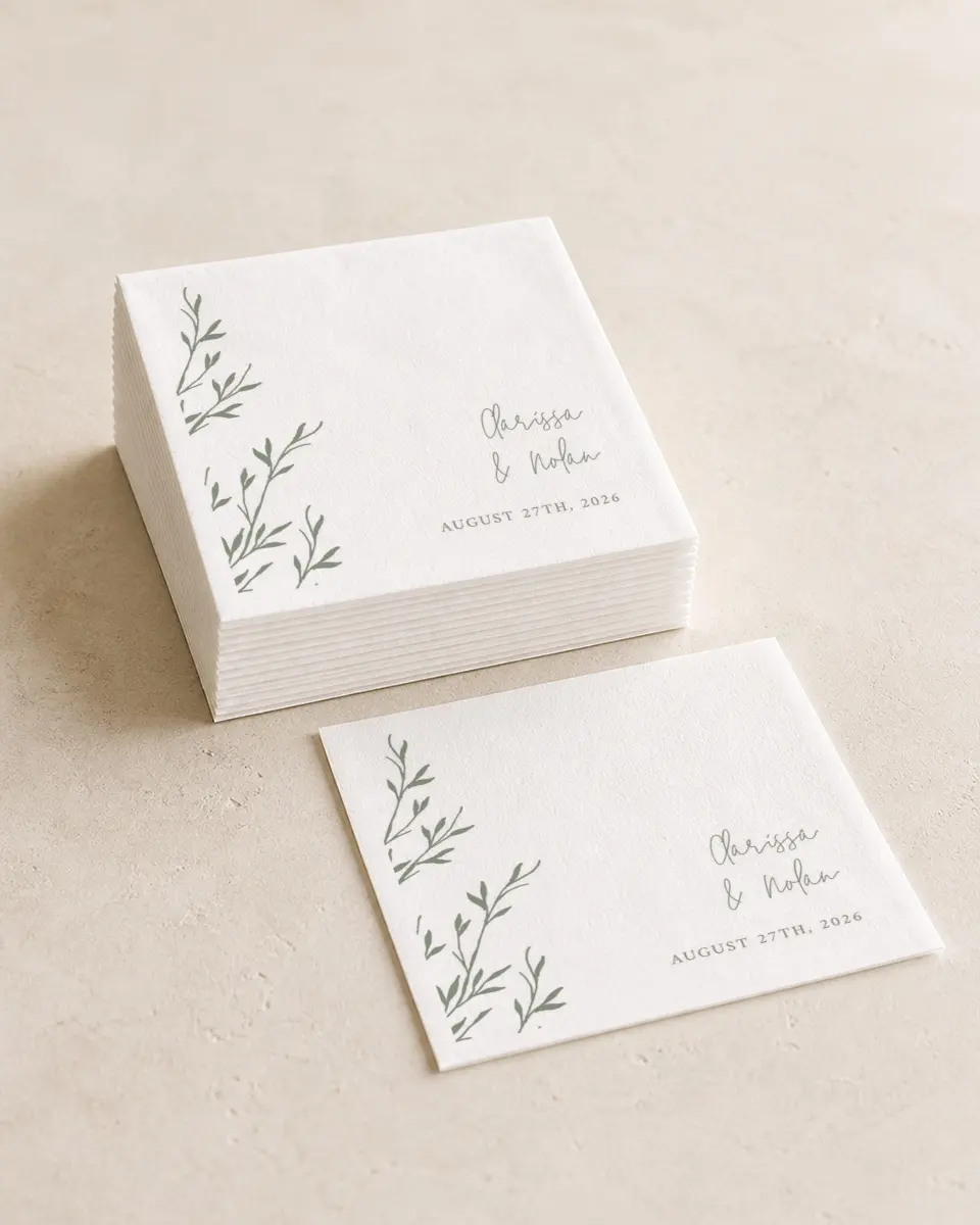 This is a 4¾" x 4¾" Wedding Napkin called Bright Greens printed in full color