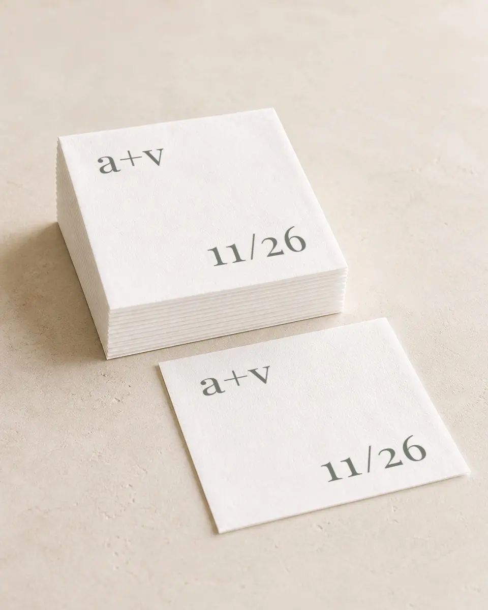This is a 4¾" x 4¾" Wedding Napkin called Darling Digest printed in full color