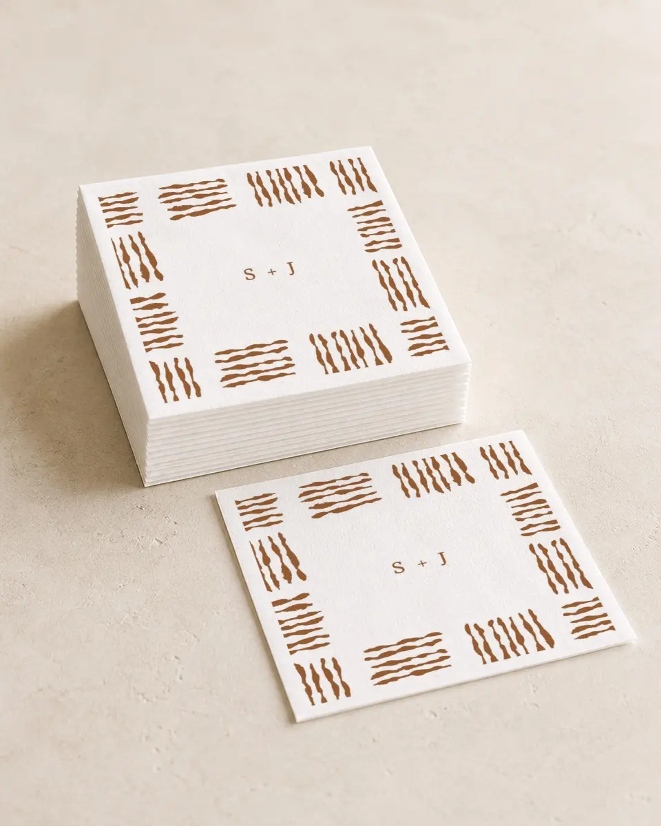 This is a 4¾" x 4¾" Wedding Napkin called Threads of Love printed in full color