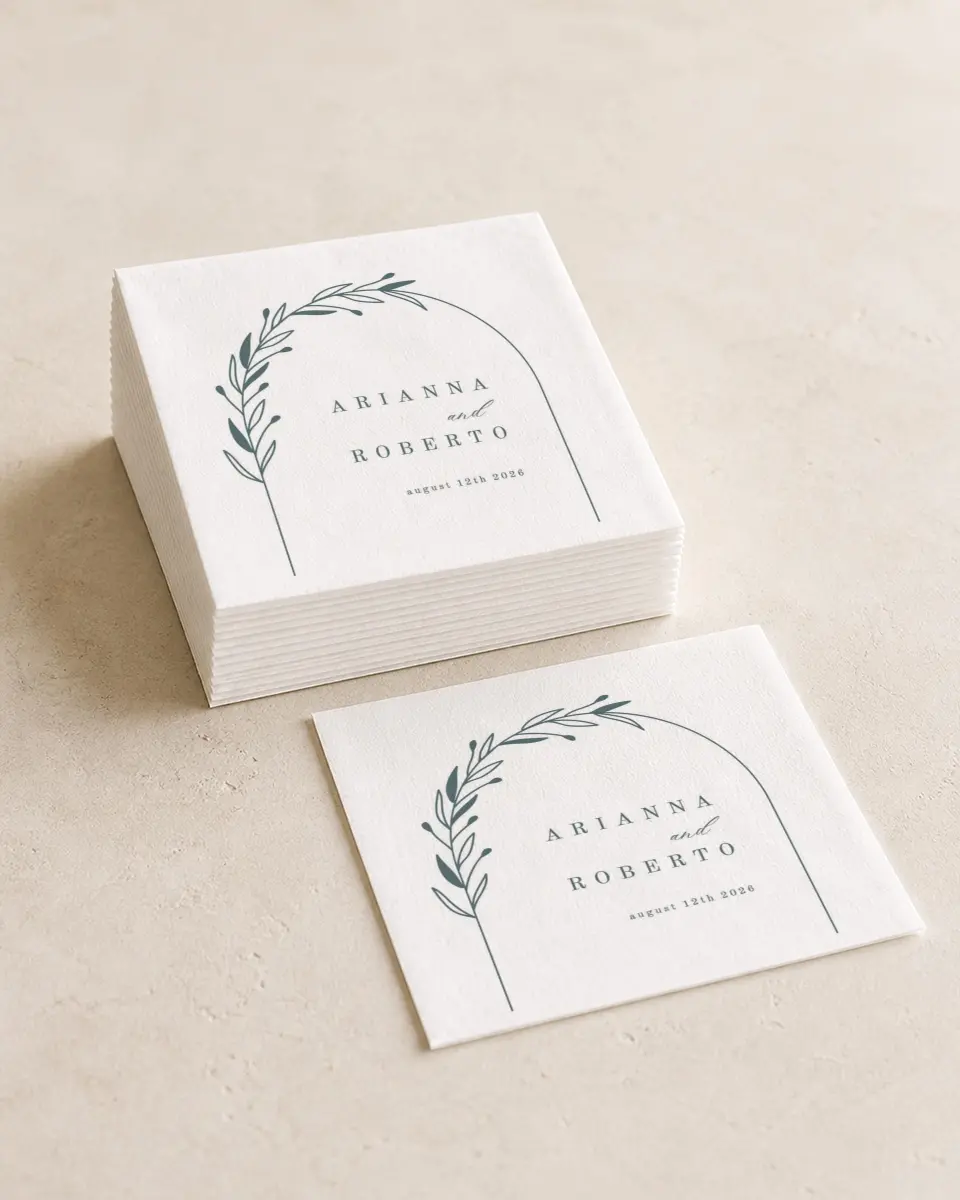 This is a 4¾" x 4¾" Wedding Napkin called Growing Arc printed in full color