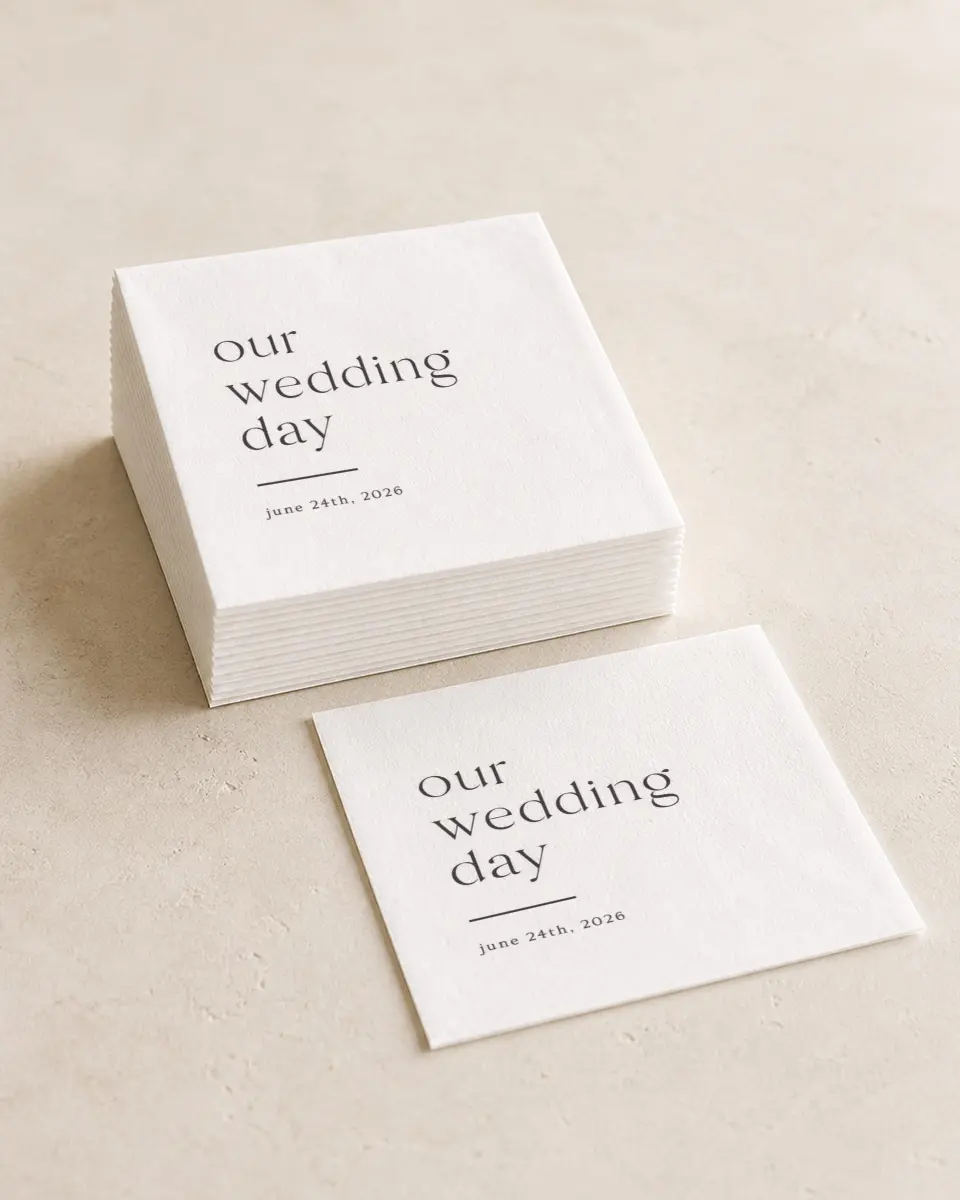 This is a 4¾" x 4¾" Wedding Napkin called Simple Gathering printed in full color