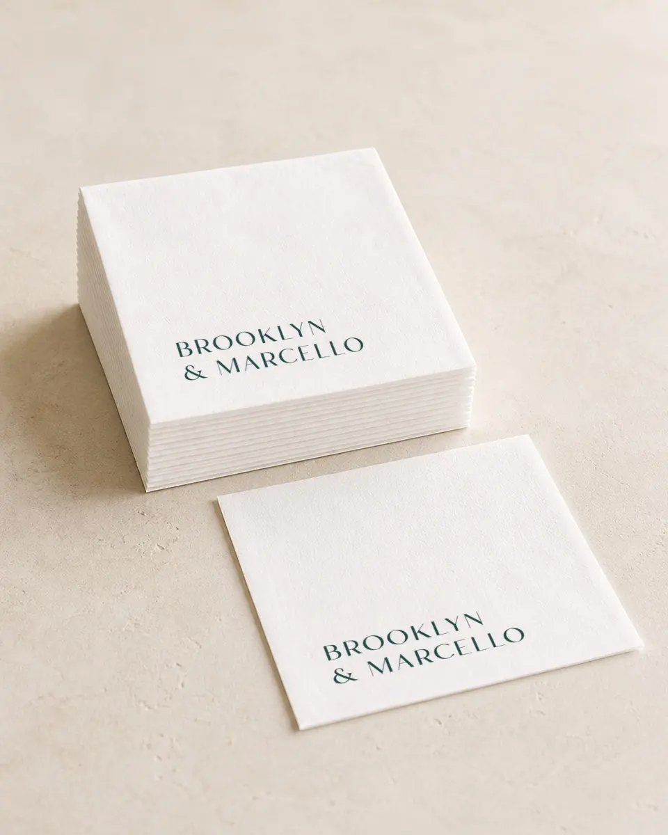 This is a 4¾" x 4¾" Wedding Napkin called The Brooklyn printed in full color