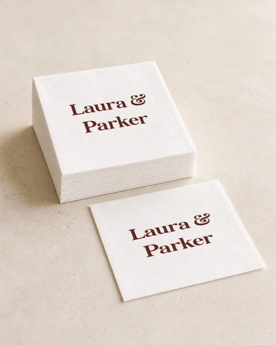 This is a 4¾" x 4¾" Wedding Napkin called The Laura printed in full color