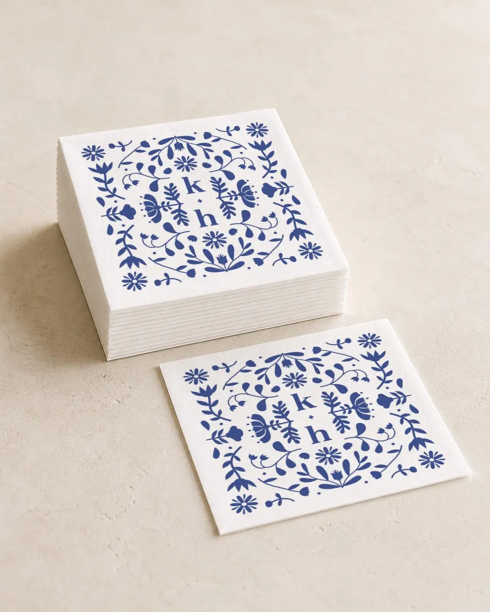 This is a 4¾" x 4¾" Wedding Napkin called The Kassidy printed in full color