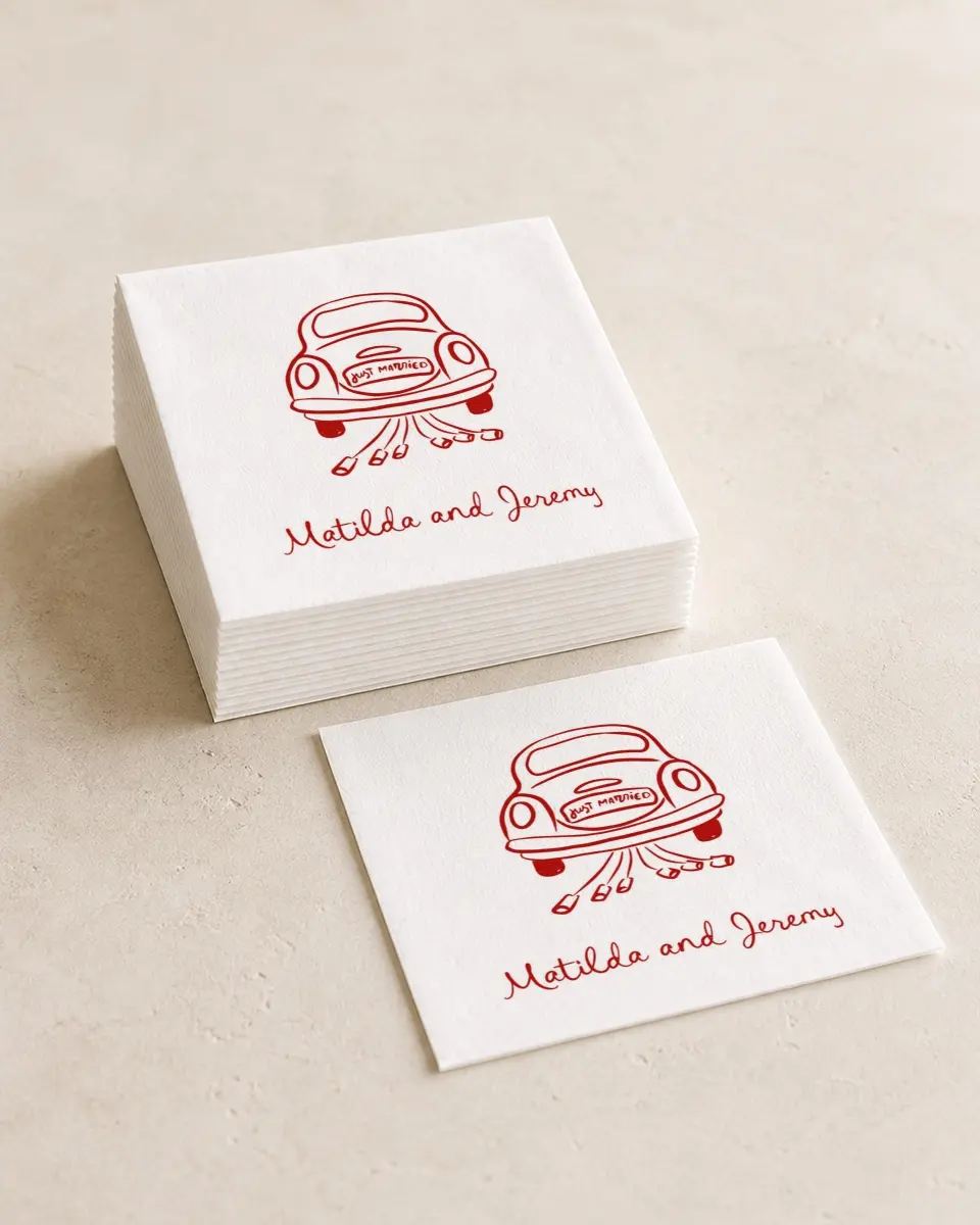 This is a 4¾" x 4¾" Wedding Napkin called Love Birds printed in full color