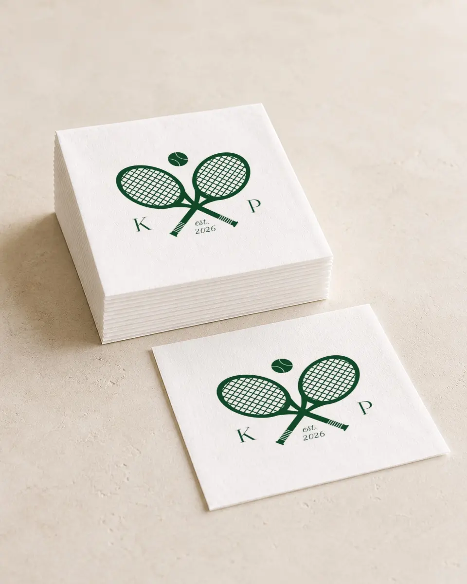 This is a 4¾" x 4¾" Wedding Napkin called A Perfect Match printed in full color