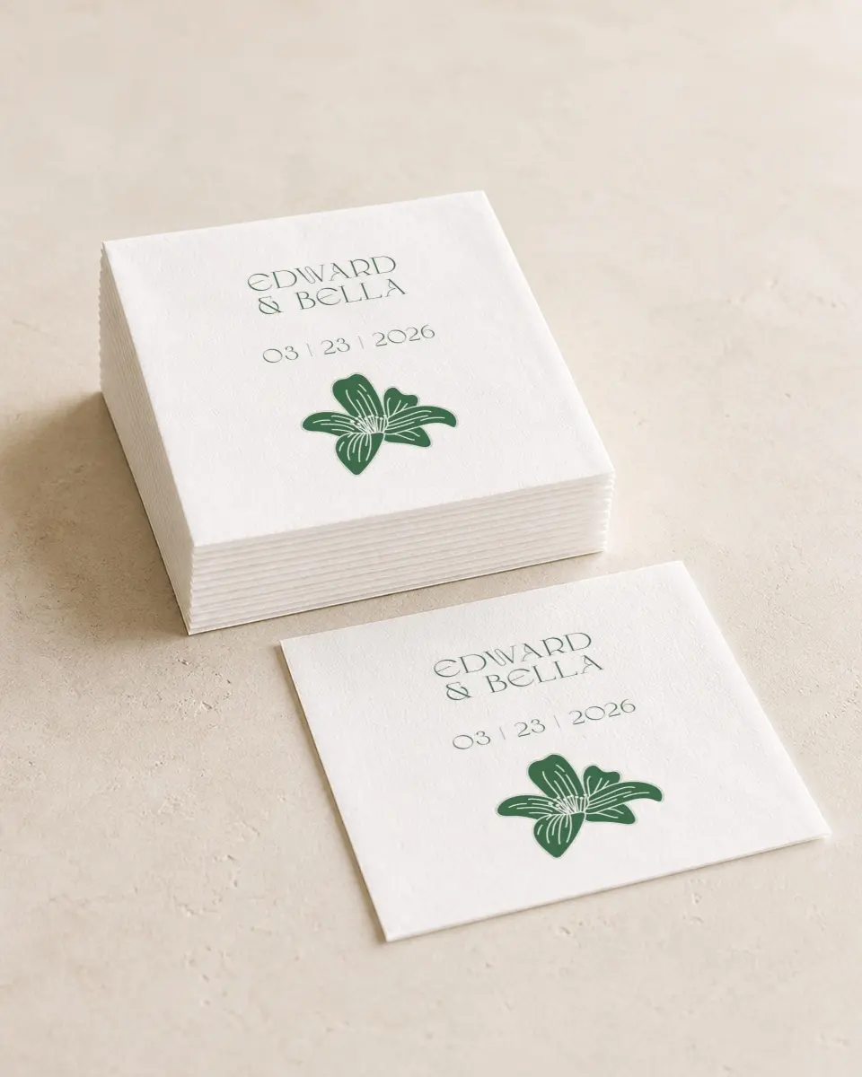 This is a 4¾" x 4¾" Wedding Napkin called Water Lily printed in full color