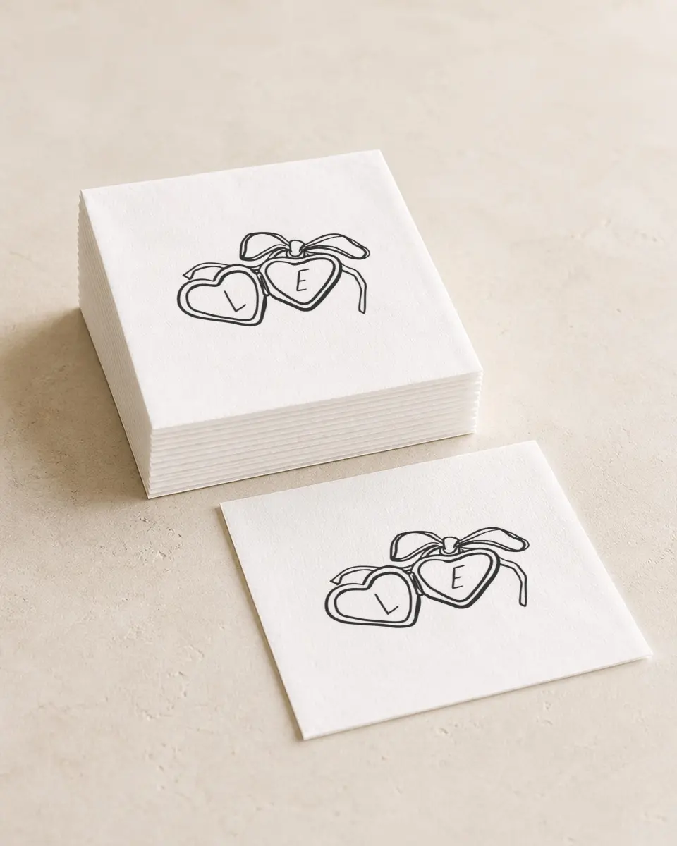 This is a 4¾" x 4¾" Wedding Napkin called Locket of Love printed in full color