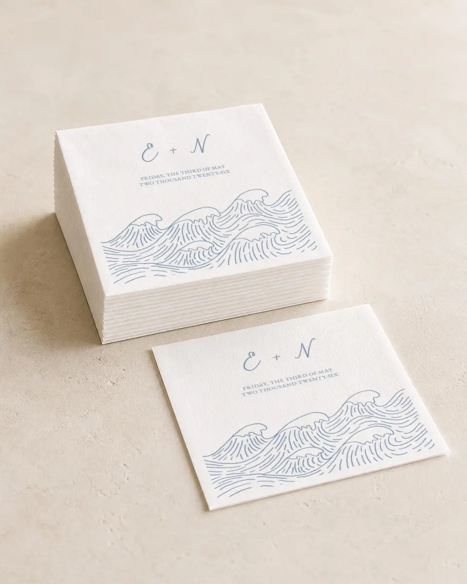 This is a 4¾" x 4¾" Wedding Napkin called Wave of Love printed in full color