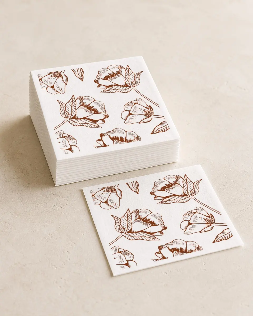 This is a 4¾" x 4¾" Wedding Napkin called Agrestal printed in full color