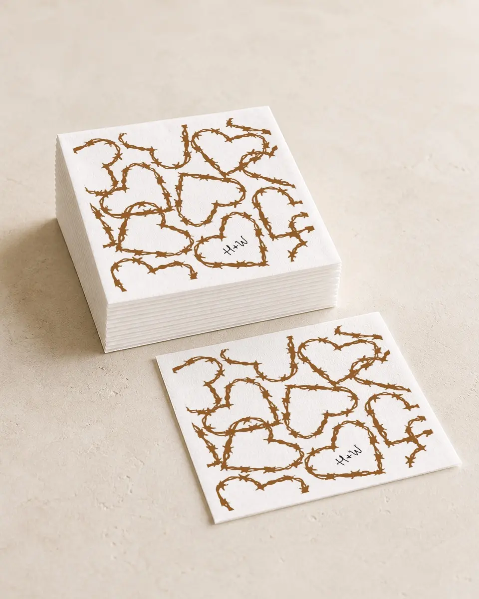 This is a 4¾" x 4¾" Wedding Napkin called Head Over Boots printed in full color