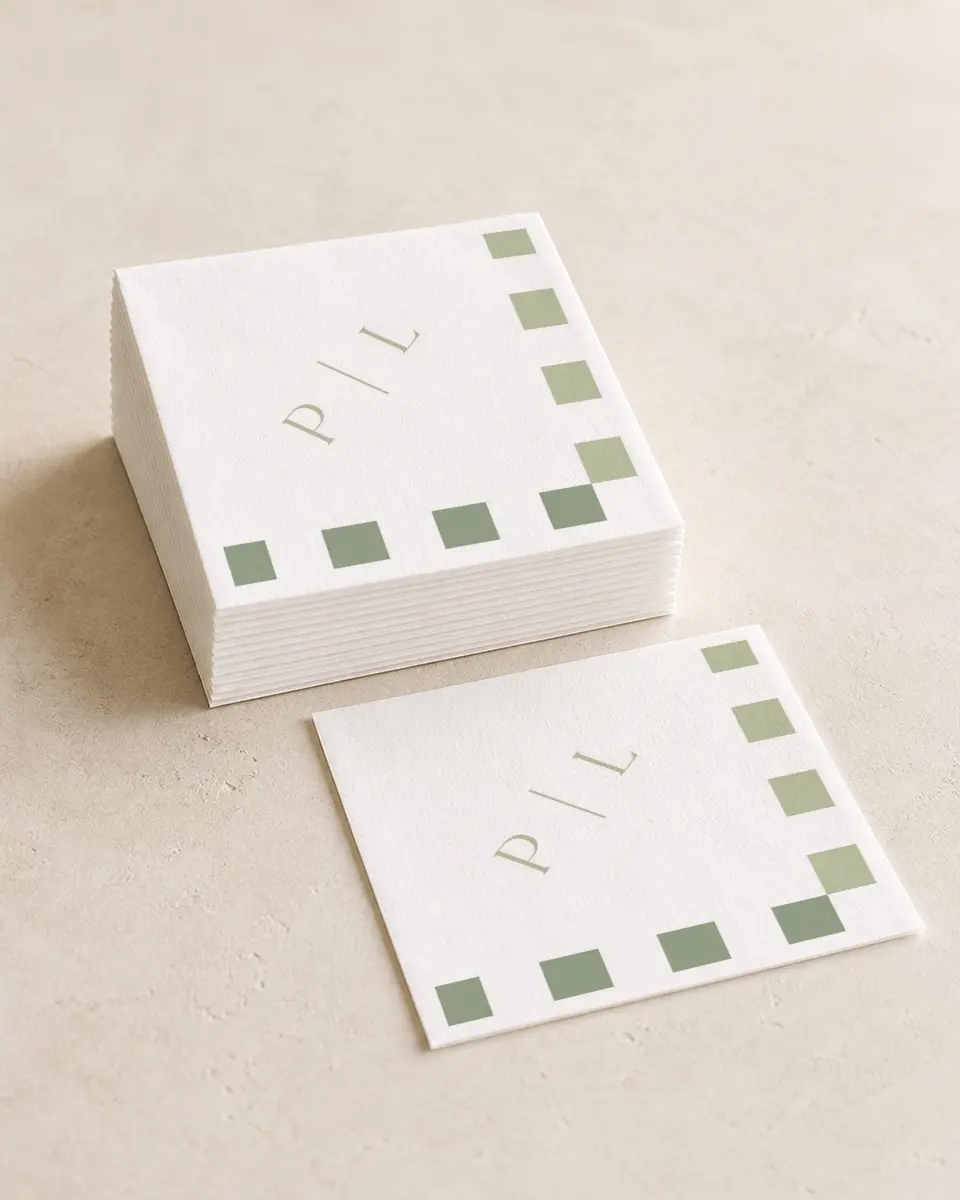 This is a 4¾" x 4¾" Wedding Napkin called The Penelope printed in full color