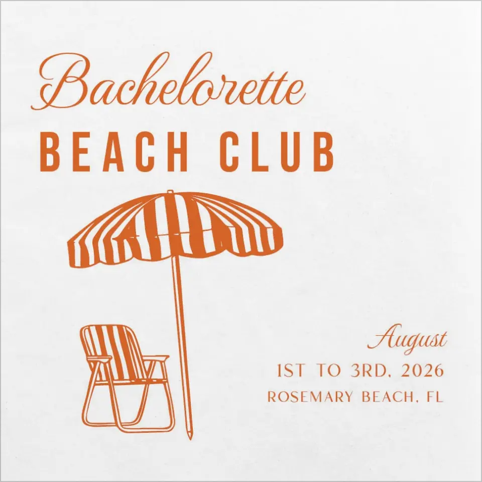 This is a 4¾" x 4¾" Bachelorette Party Table Décor called Bach Beach Club printed in full color