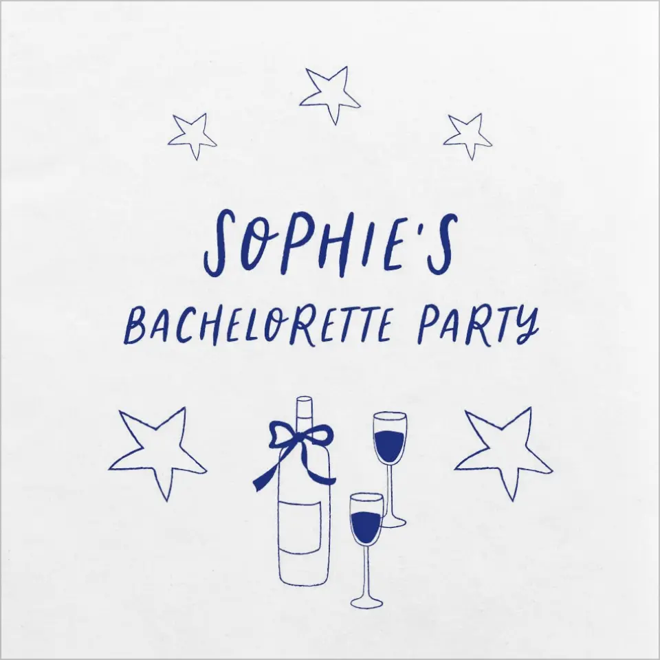 This is a 4¾" x 4¾" Bachelorette Party Table Décor called Wine & Boards printed in full color