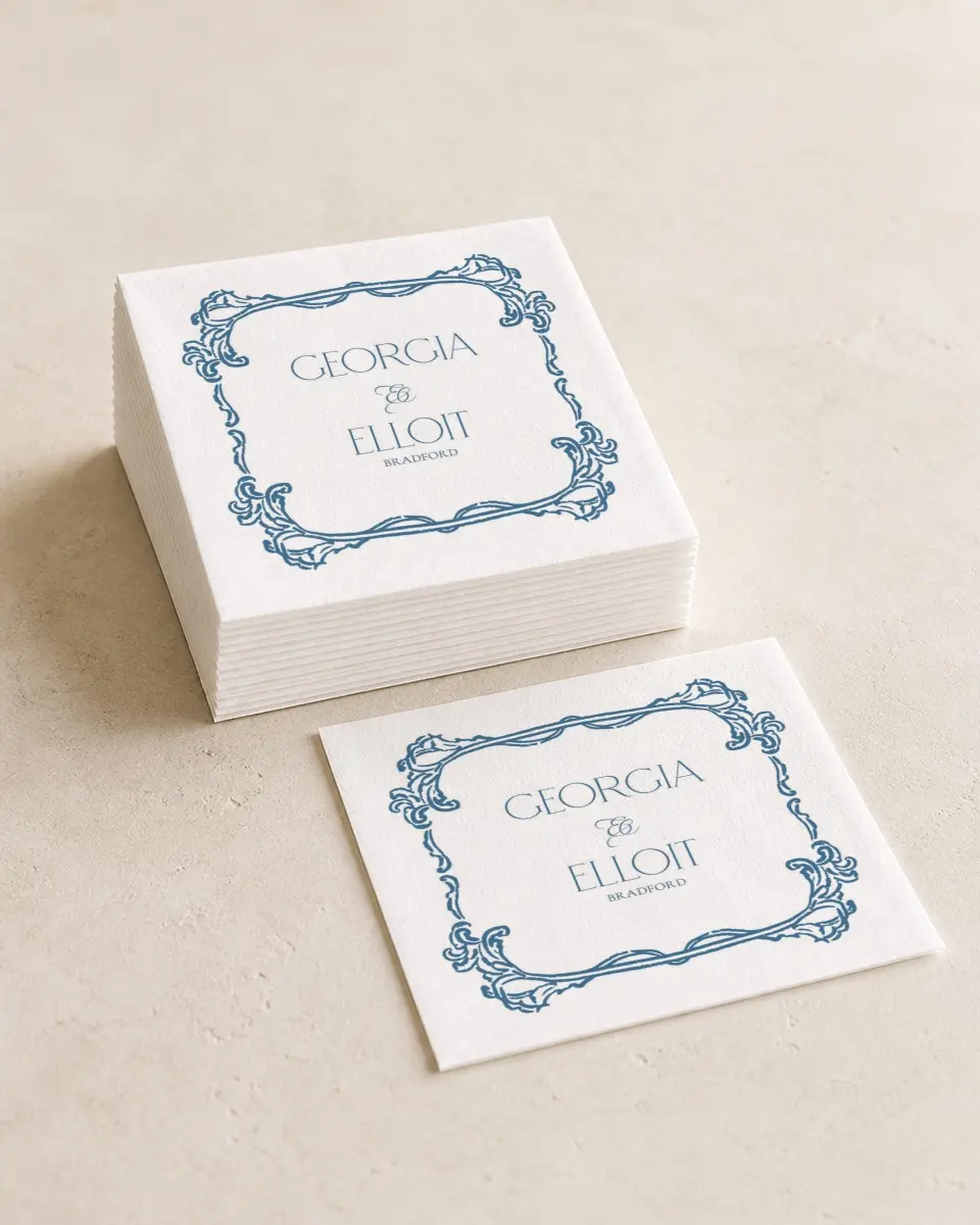 This is a 4¾" x 4¾" Wedding Napkin called Nantucket printed in full color