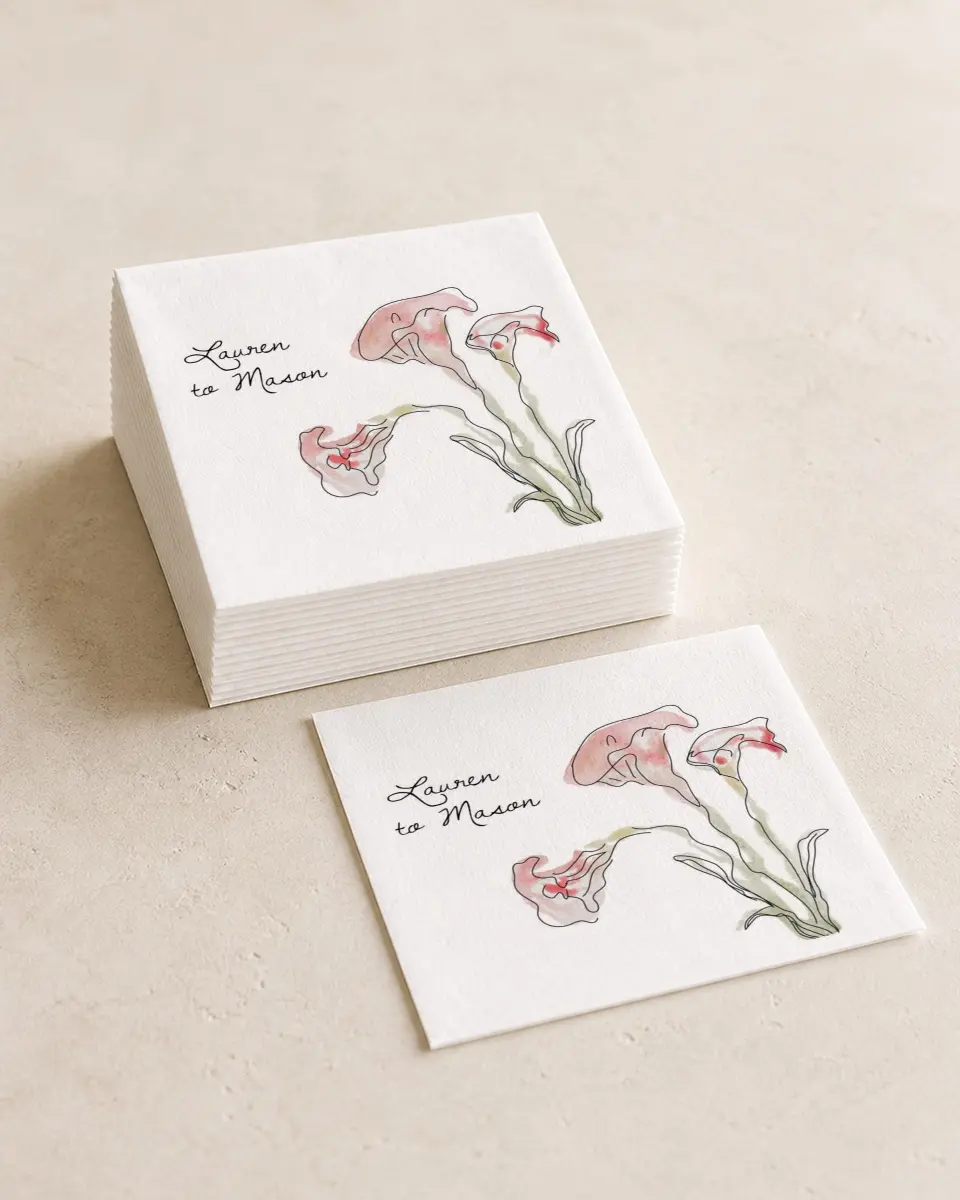 This is a 4¾" x 4¾" Wedding Napkin called Forever Bud printed in full color