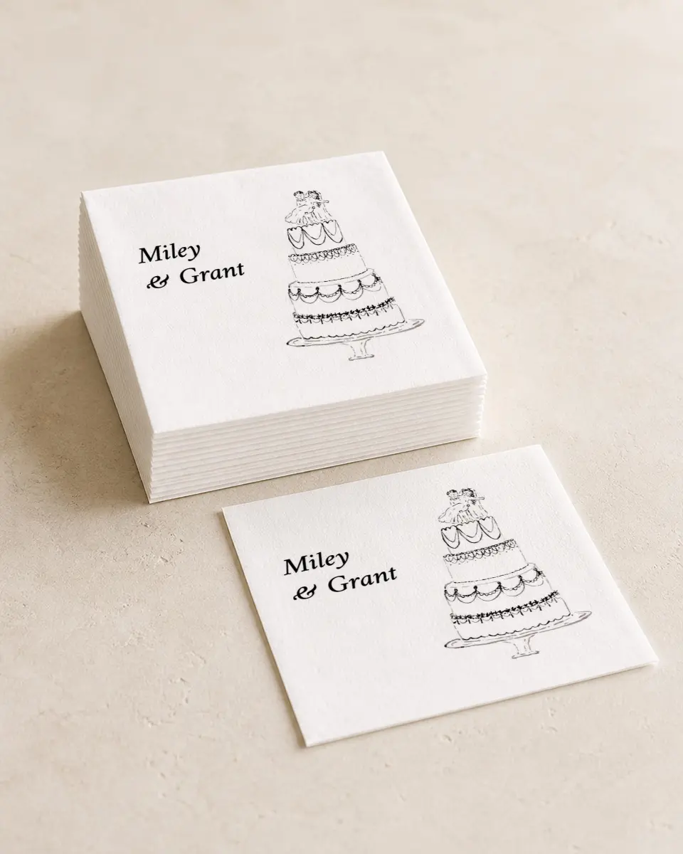 This is a 4¾" x 4¾" Wedding Napkin called Mi Amor printed in full color