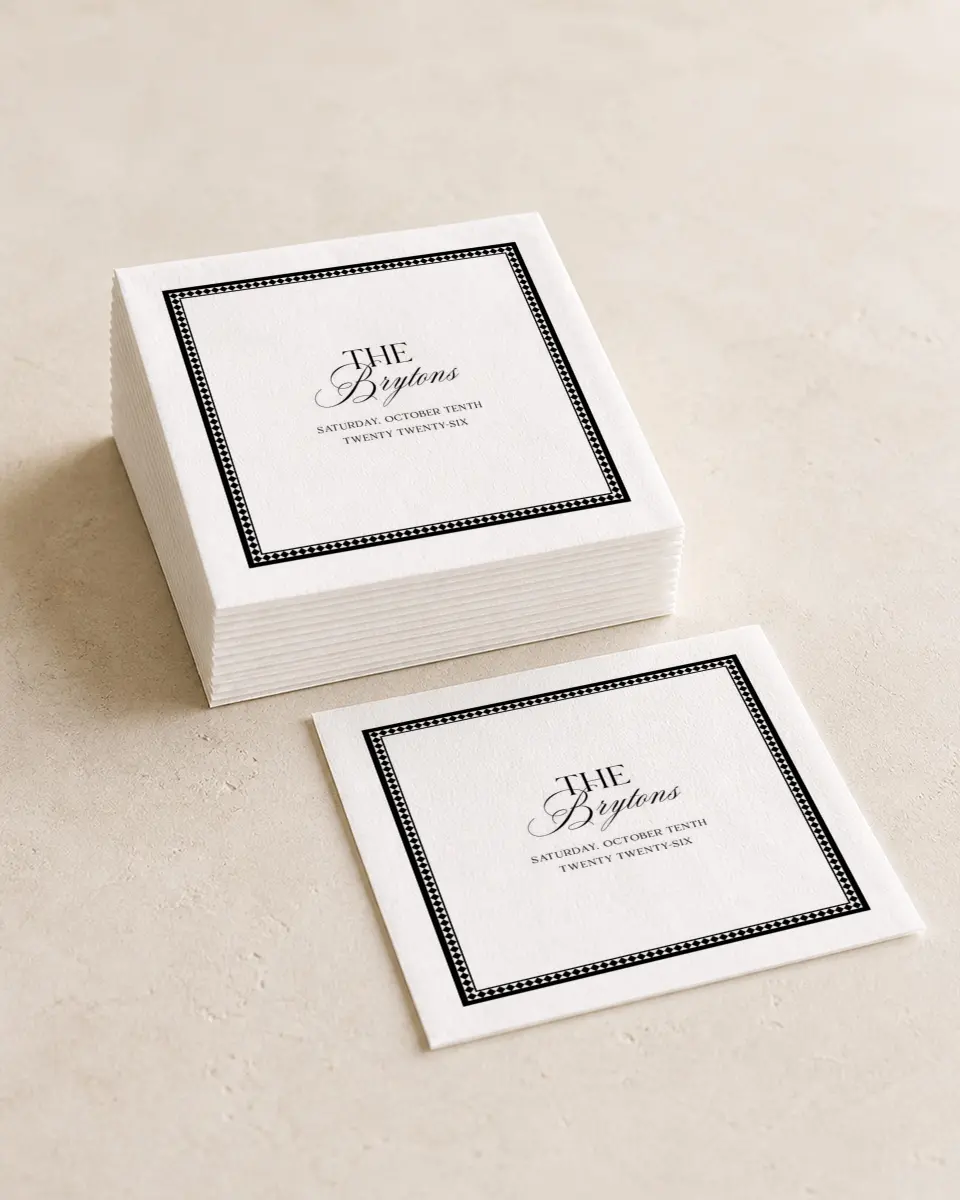 This is a 4¾" x 4¾" Wedding Napkin called Greenwich printed in full color