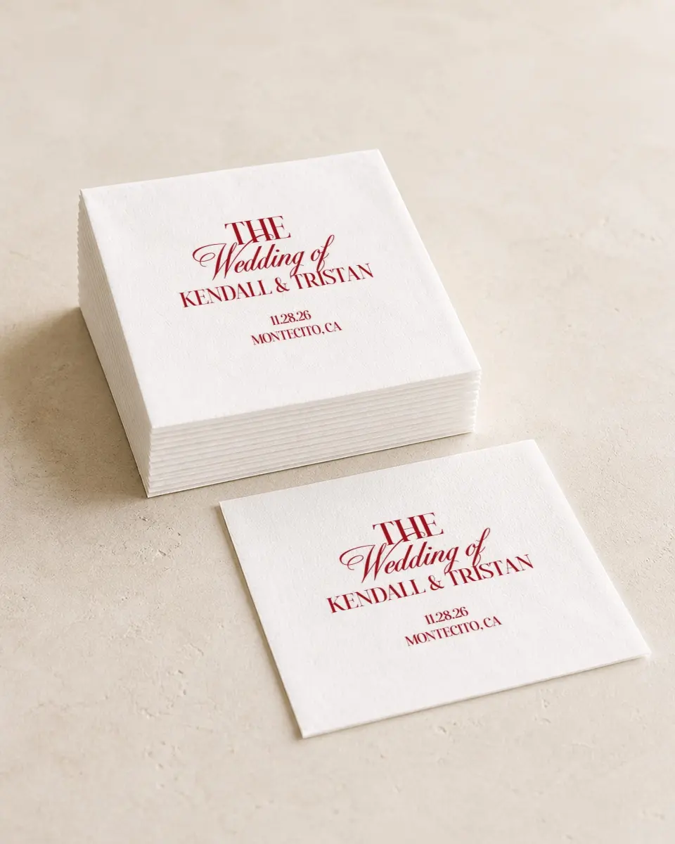 This is a 4¾" x 4¾" Wedding Napkin called Montecito printed in full color