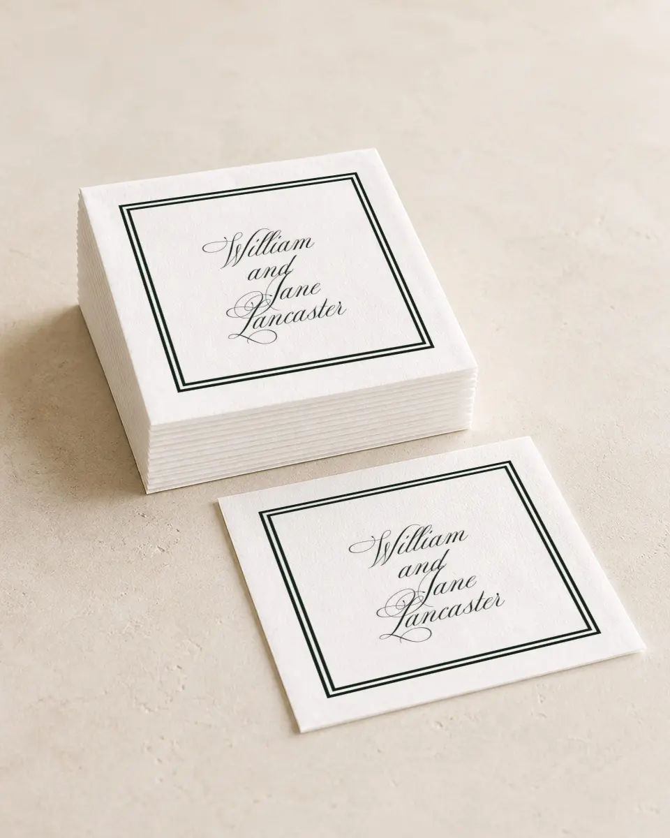 This is a 4¾" x 4¾" Wedding Napkin called Hillsborough printed in full color
