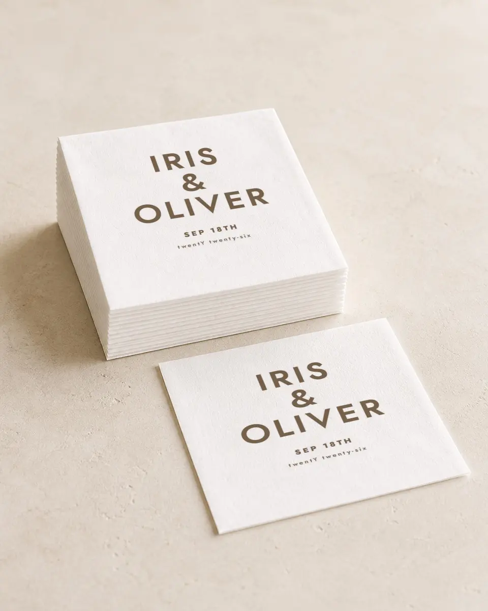 This is a 4¾" x 4¾" Wedding Napkin called Serendipity & Stripes printed in full color