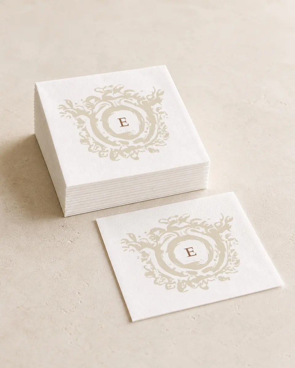 This is a 4¾" x 4¾" Wedding Napkin called Soft Branchlets printed in full color