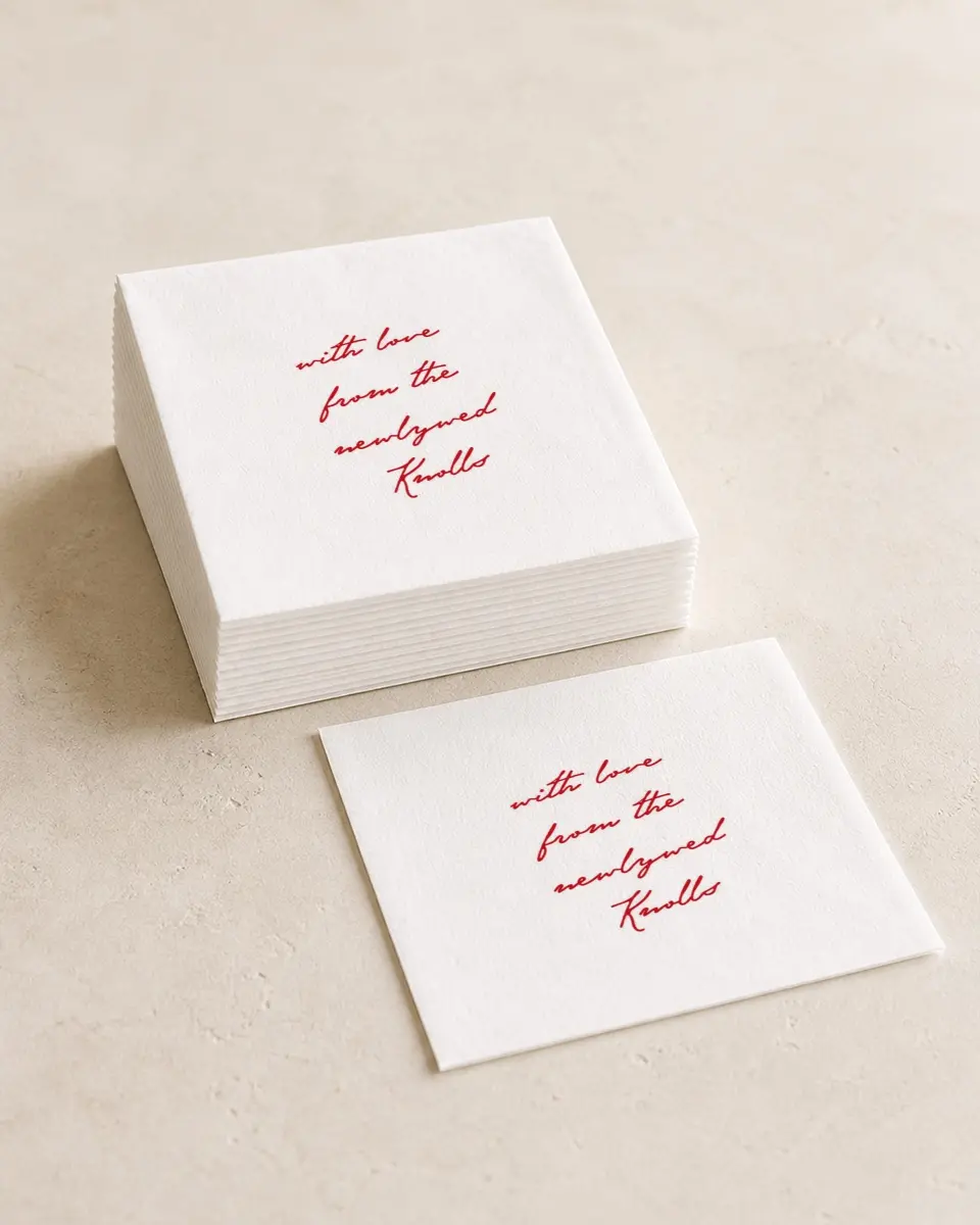 This is a 4¾" x 4¾" Wedding Napkin called With All Our Love printed in full color