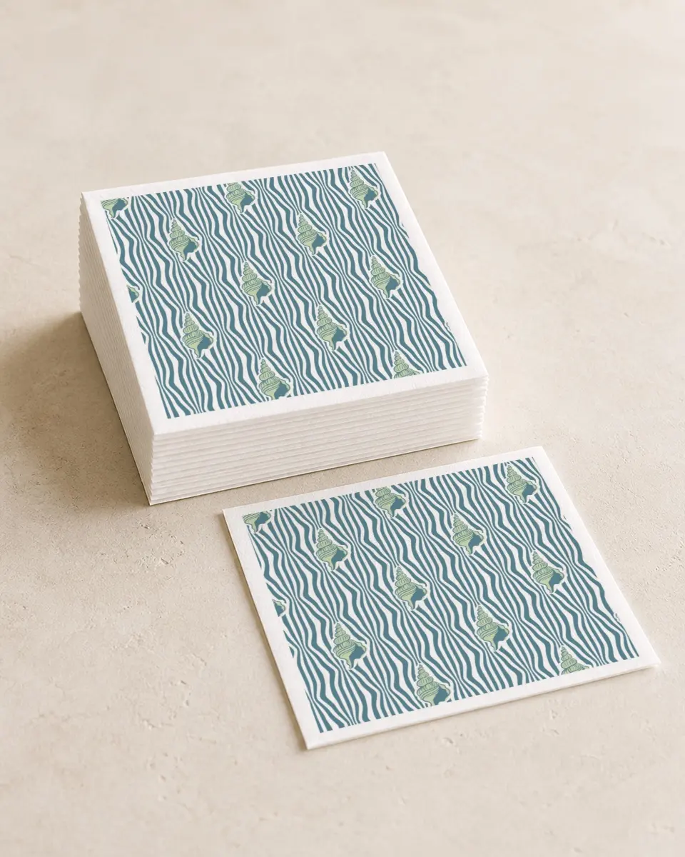 This is a 4¾" x 4¾" Wedding Napkin called I Hear Wedding Shells printed in full color