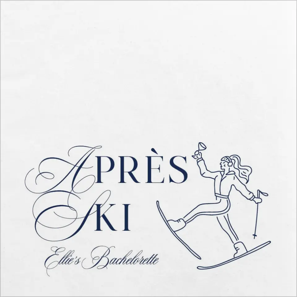 This is a 4¾" x 4¾" Bachelorette Party Table Décor called Aprés Ski printed in full color