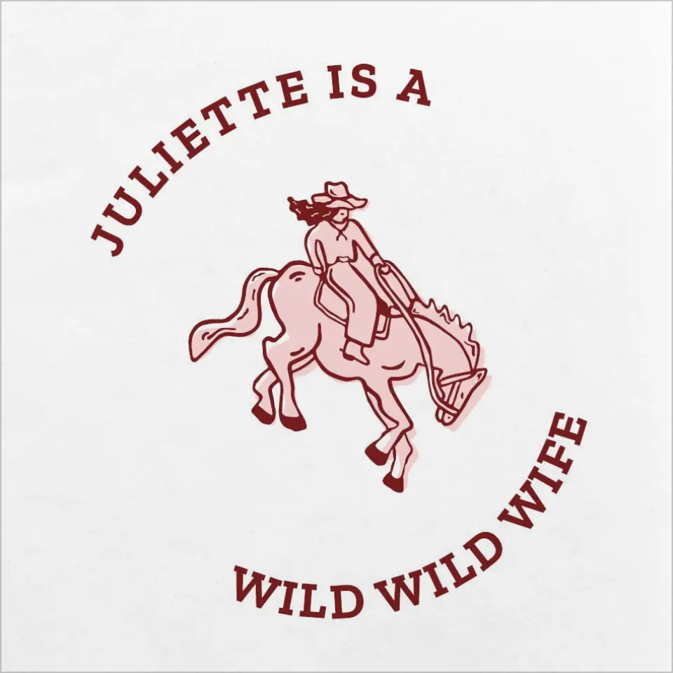This is a 4¾" x 4¾" Bachelorette Party Table Décor called Wild Wild Wife printed in full color