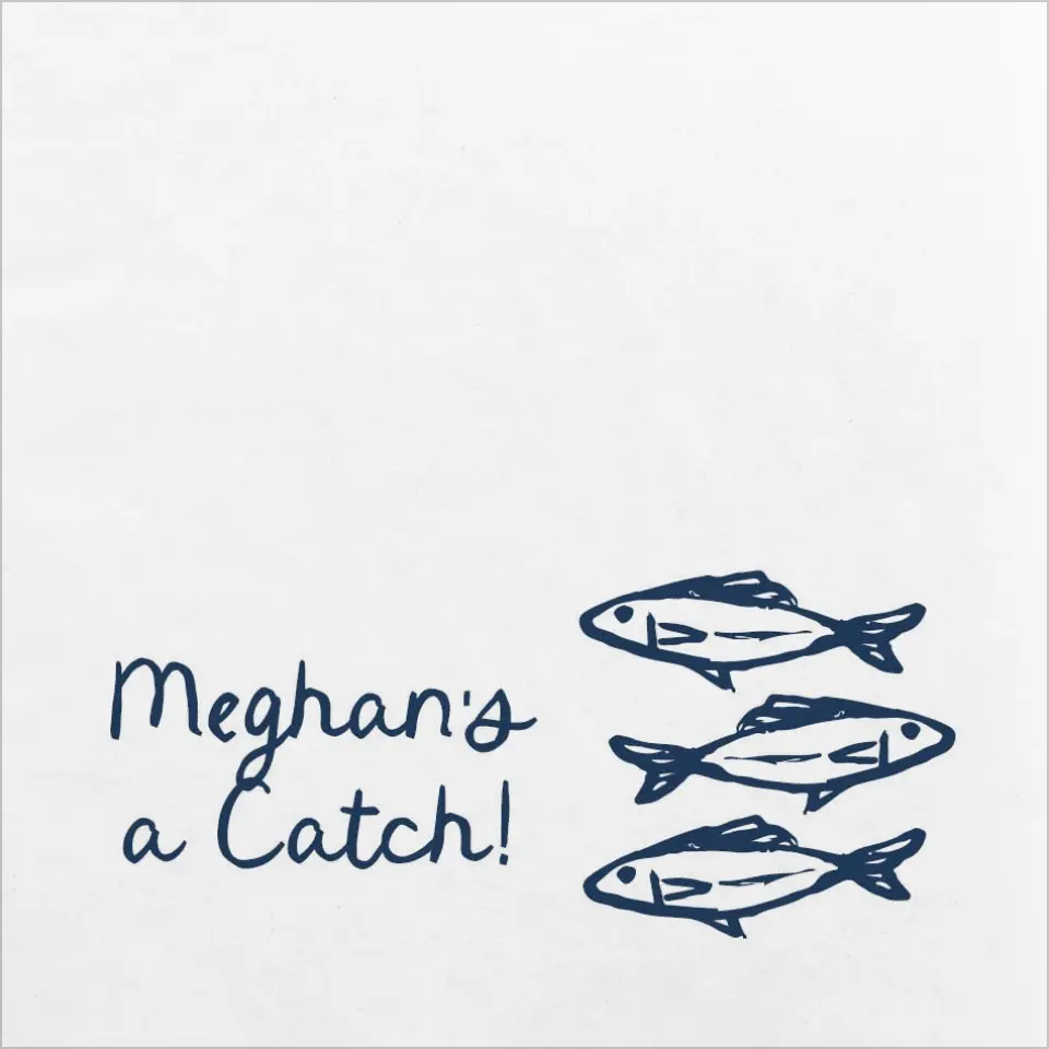 This is a 4¾" x 4¾" Bachelorette Party Table Décor called She's a Catch printed in full color