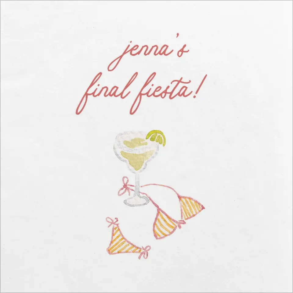 This is a 4¾" x 4¾" Bachelorette Party Table Décor called Bride's Last Fiesta printed in full color
