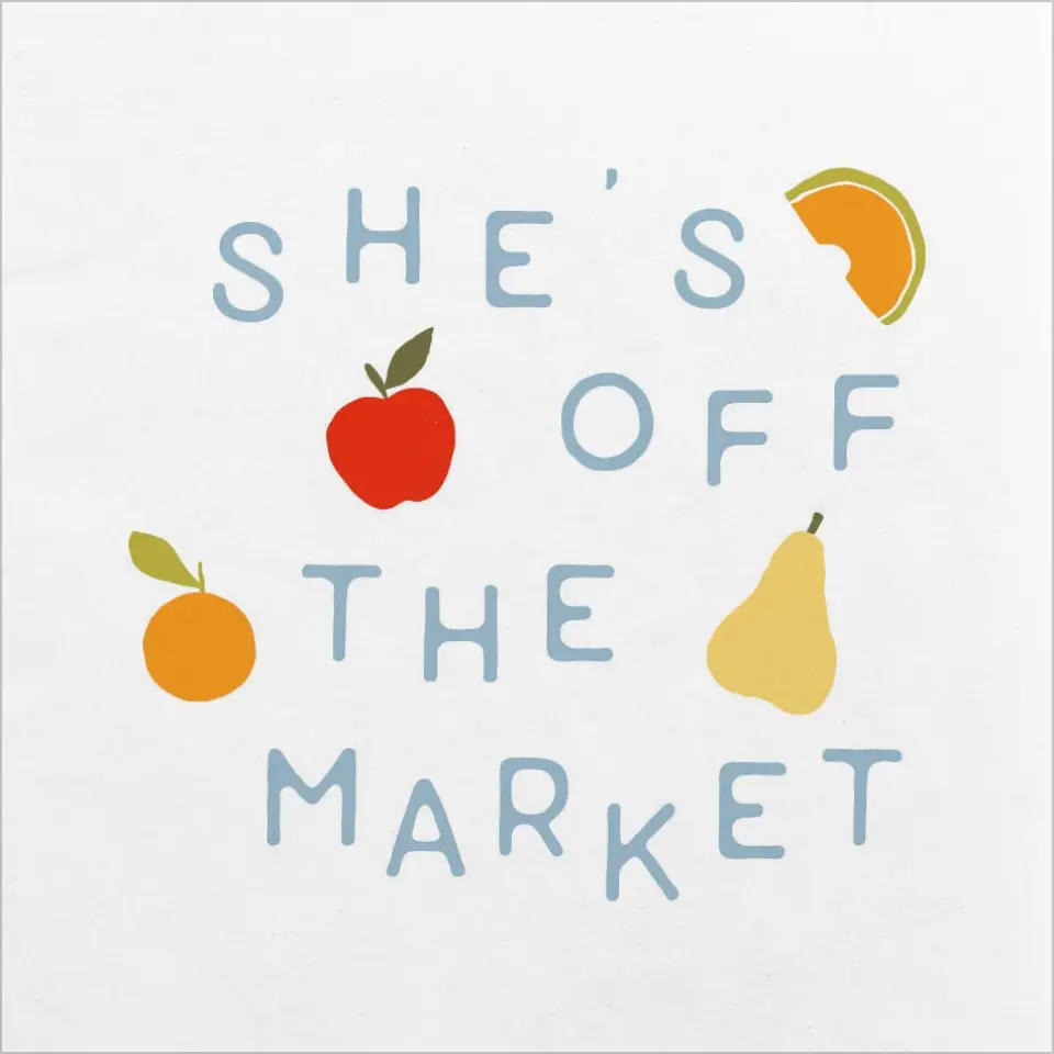 This is a 4¾" x 4¾" Bachelorette Party Table Décor called She's Off the Market printed in full color