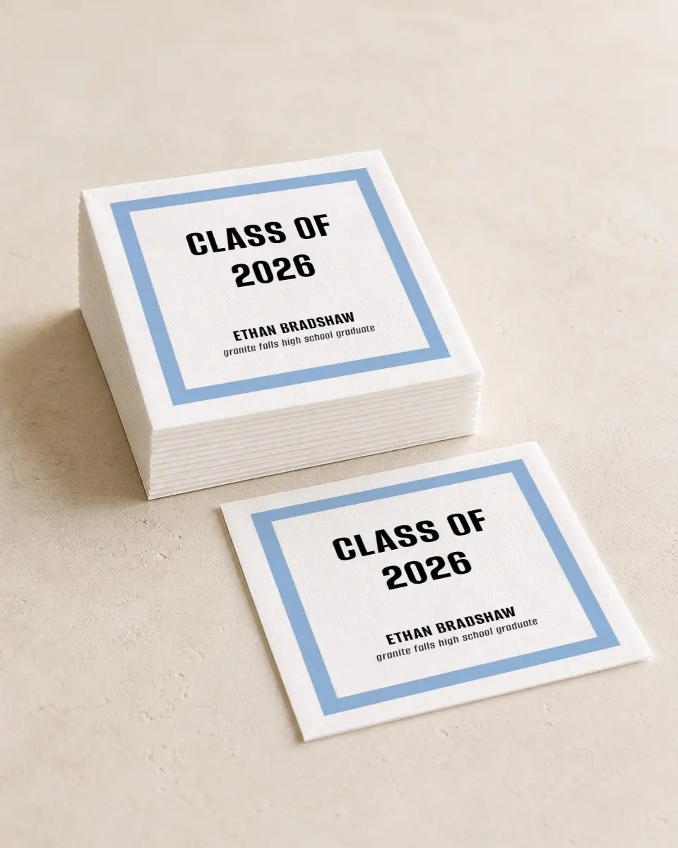 This is a 4¾" x 4¾" Graduation Napkin called Clean Cut printed in full color