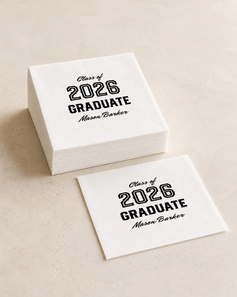 This is a 4¾" x 4¾" Graduation Napkin called All-Star Athlete printed in full color