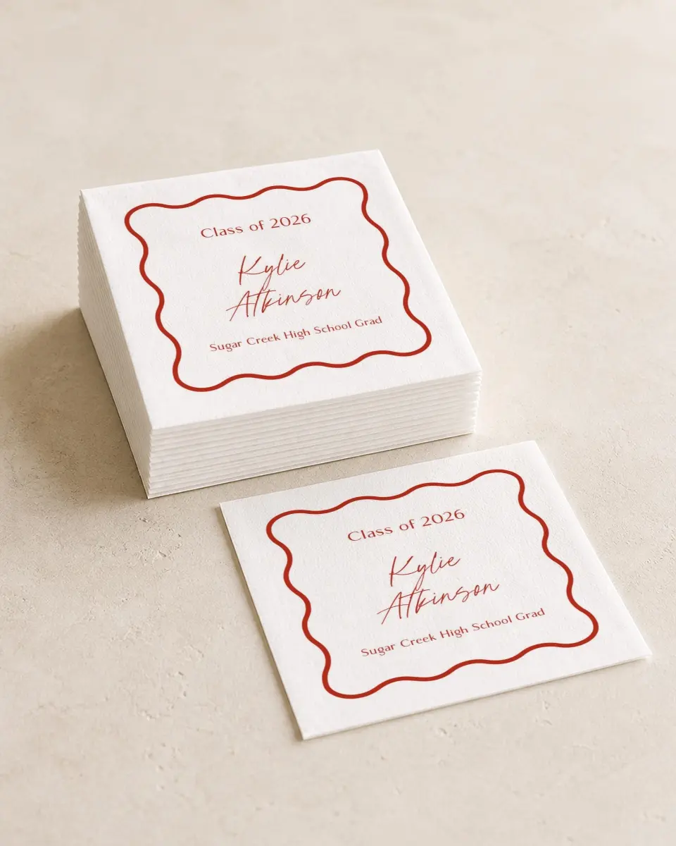 This is a 4¾" x 4¾" Graduation Napkin called Unwavering Spirit printed in full color