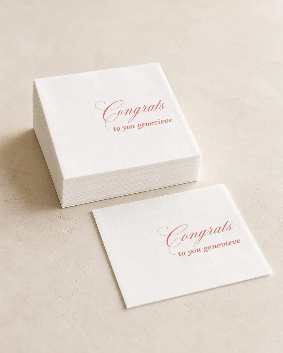 This is a 4¾" x 4¾" Graduation Napkin called Scripted Accolades printed in full color