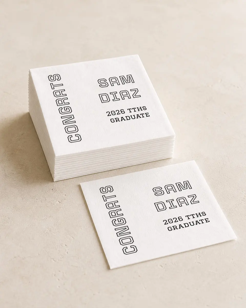 This is a 4¾" x 4¾" Graduation Napkin called Last Run printed in full color
