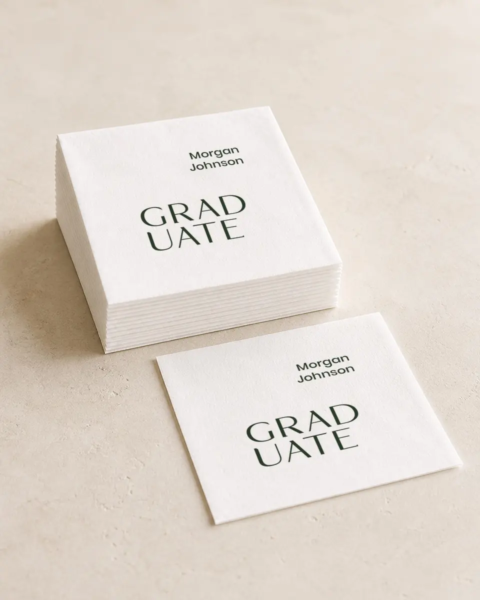 This is a 4¾" x 4¾" Graduation Napkin called Spotlight Grad printed in full color