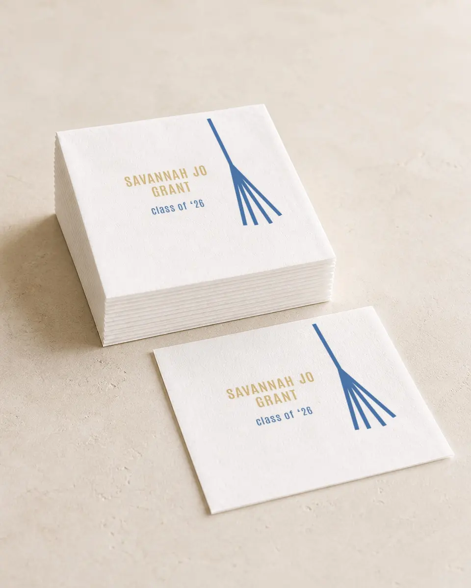 This is a 4¾" x 4¾" Graduation Napkin called Turning Tassels printed in full color